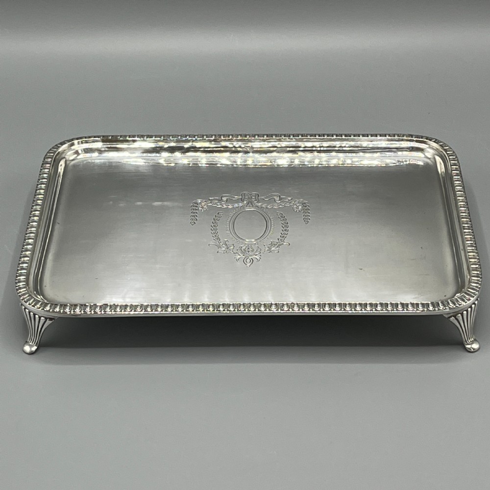 Edwardian Rectangular Salver Tray with Bright Cut Ribbon Decoration View III