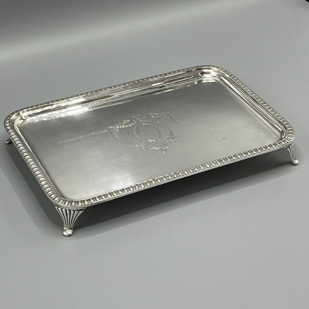 Edwardian Rectangular Salver Tray with Bright Cut Ribbon Decoration View IV