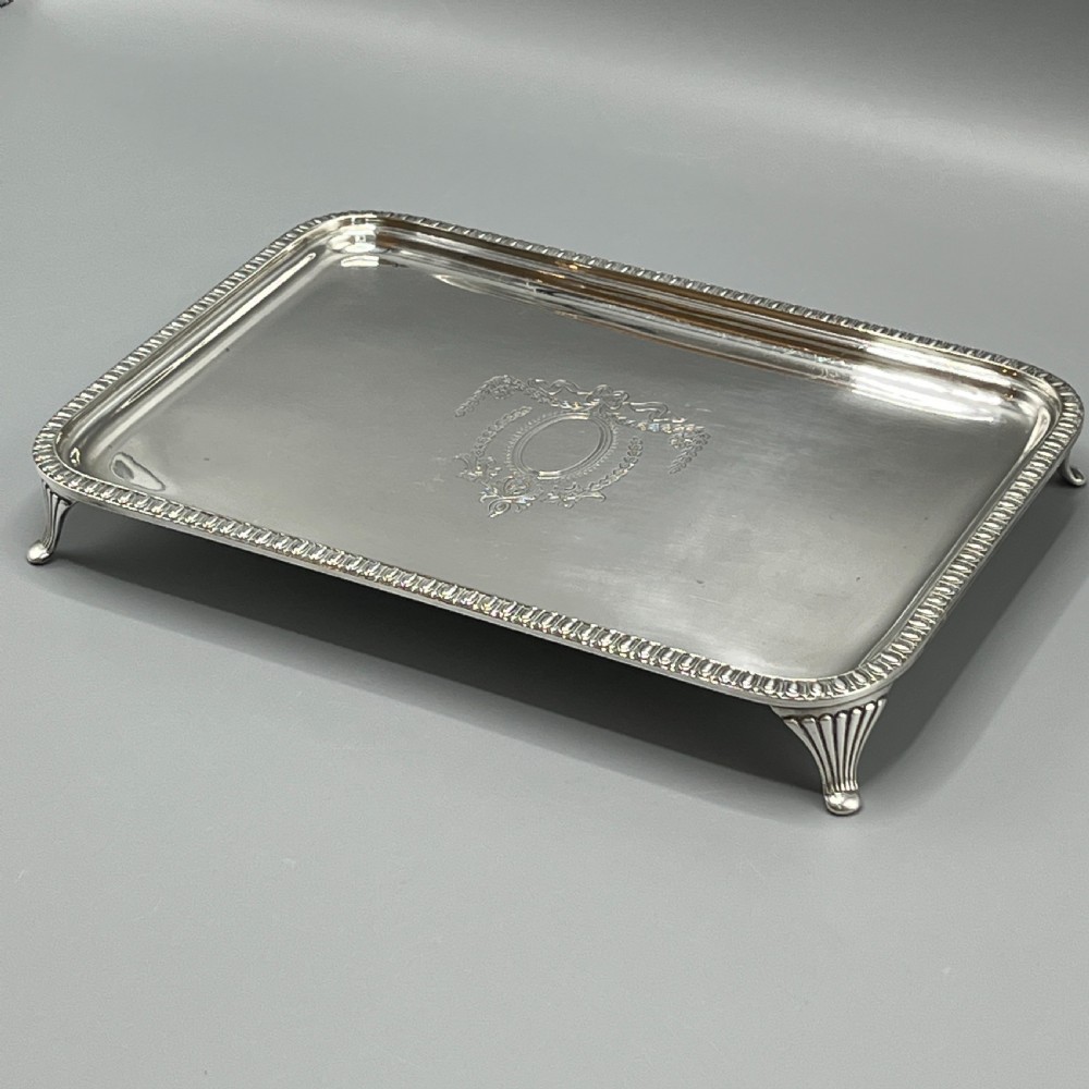 Edwardian Rectangular Salver Tray with Bright Cut Ribbon Decoration View V
