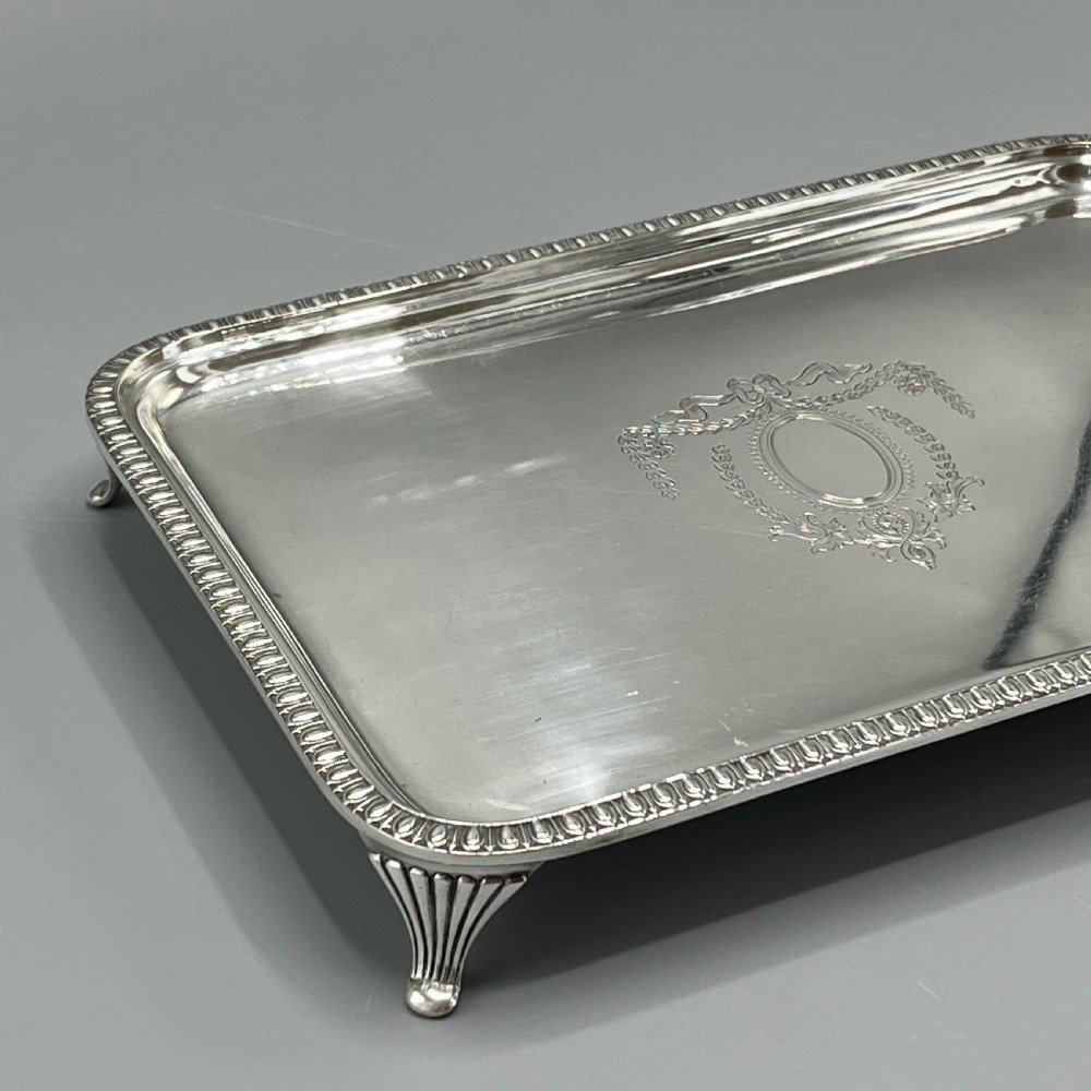 Edwardian Rectangular Salver Tray with Bright Cut Ribbon Decoration View VI