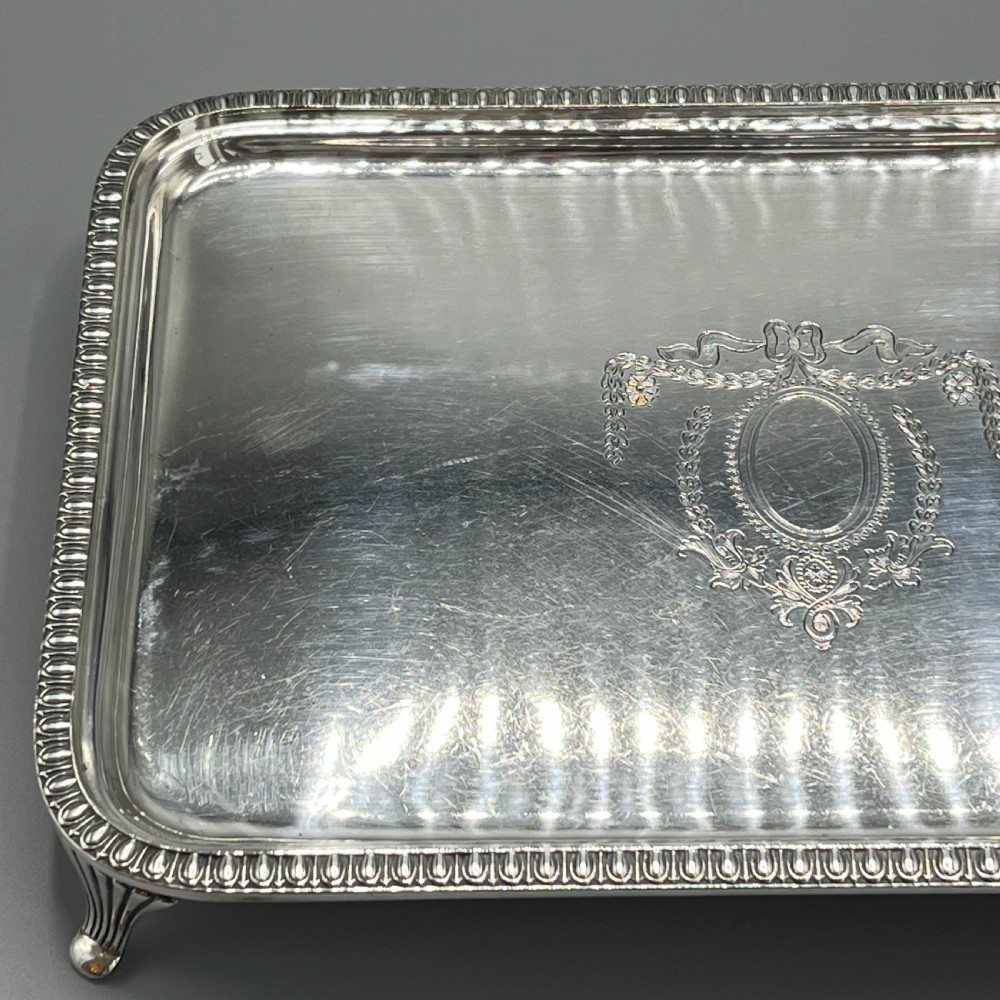 Edwardian Rectangular Salver Tray with Bright Cut Ribbon Decoration View VII