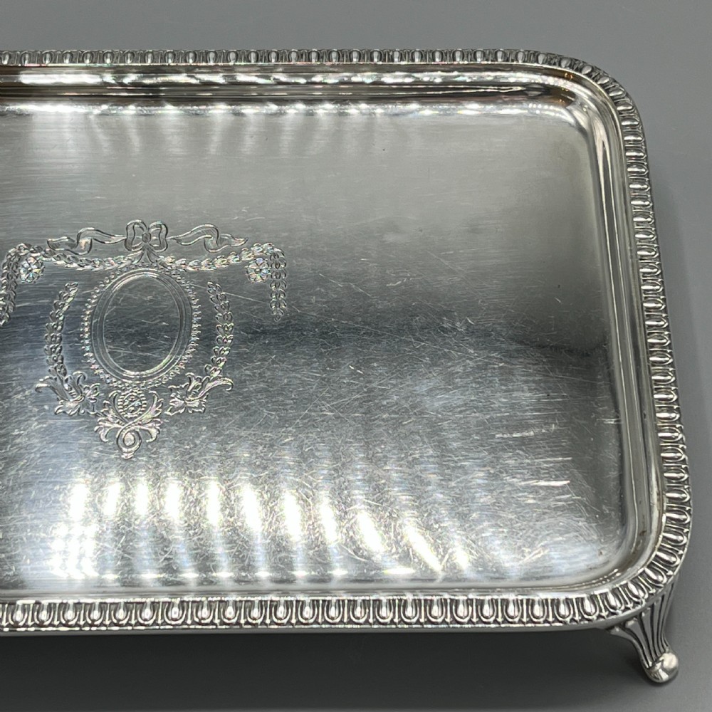 Edwardian Rectangular Salver Tray with Bright Cut Ribbon Decoration View VIII