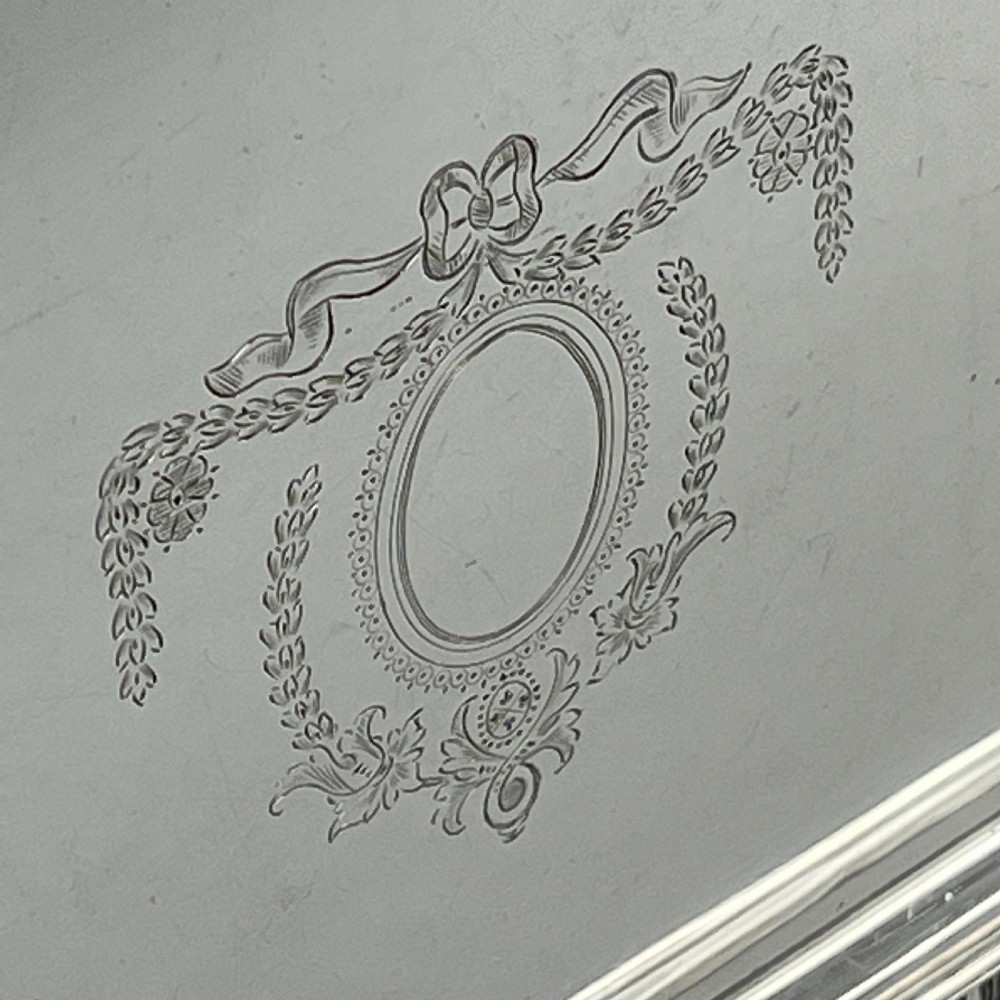 Edwardian Rectangular Salver Tray with Bright Cut Ribbon Decoration View IX