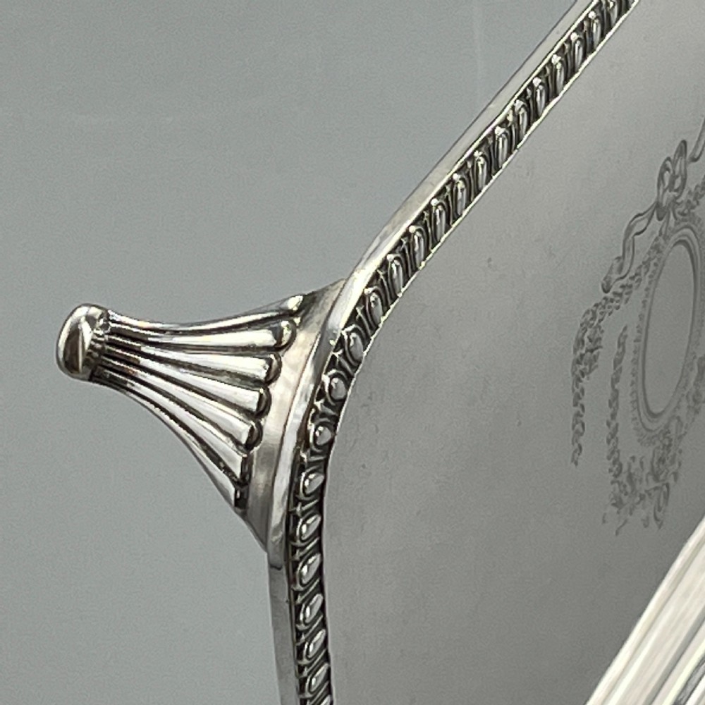 Edwardian Rectangular Salver Tray with Bright Cut Ribbon Decoration View X