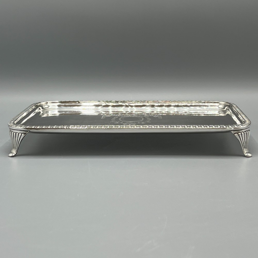 Edwardian Rectangular Salver Tray with Bright Cut Ribbon Decoration View XI