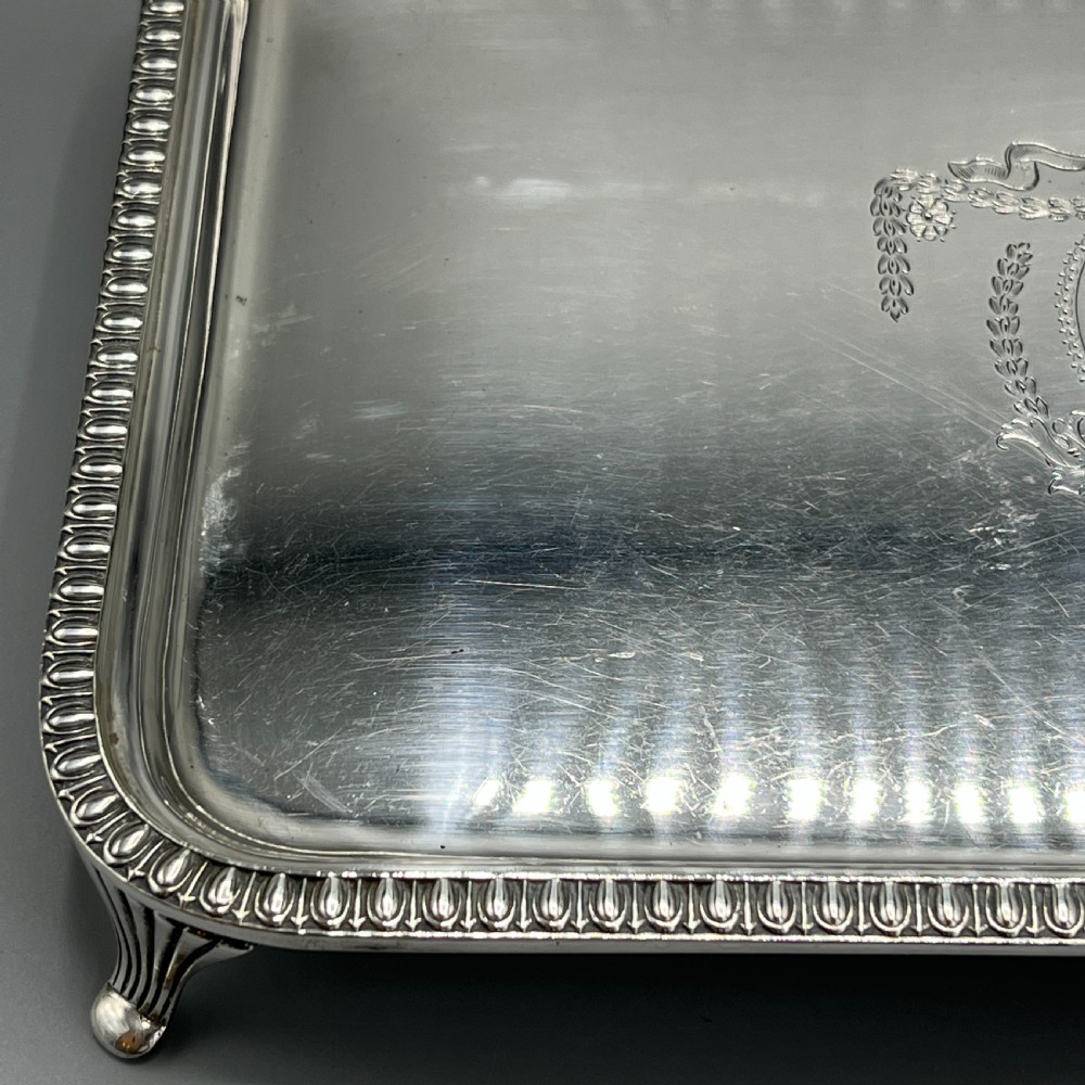 Edwardian Rectangular Salver Tray with Bright Cut Ribbon Decoration View XII