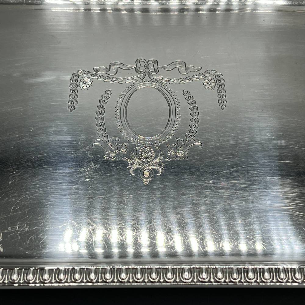 Edwardian Rectangular Salver Tray with Bright Cut Ribbon Decoration View XIII
