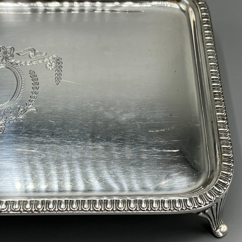 Edwardian Rectangular Salver Tray with Bright Cut Ribbon Decoration View XIV