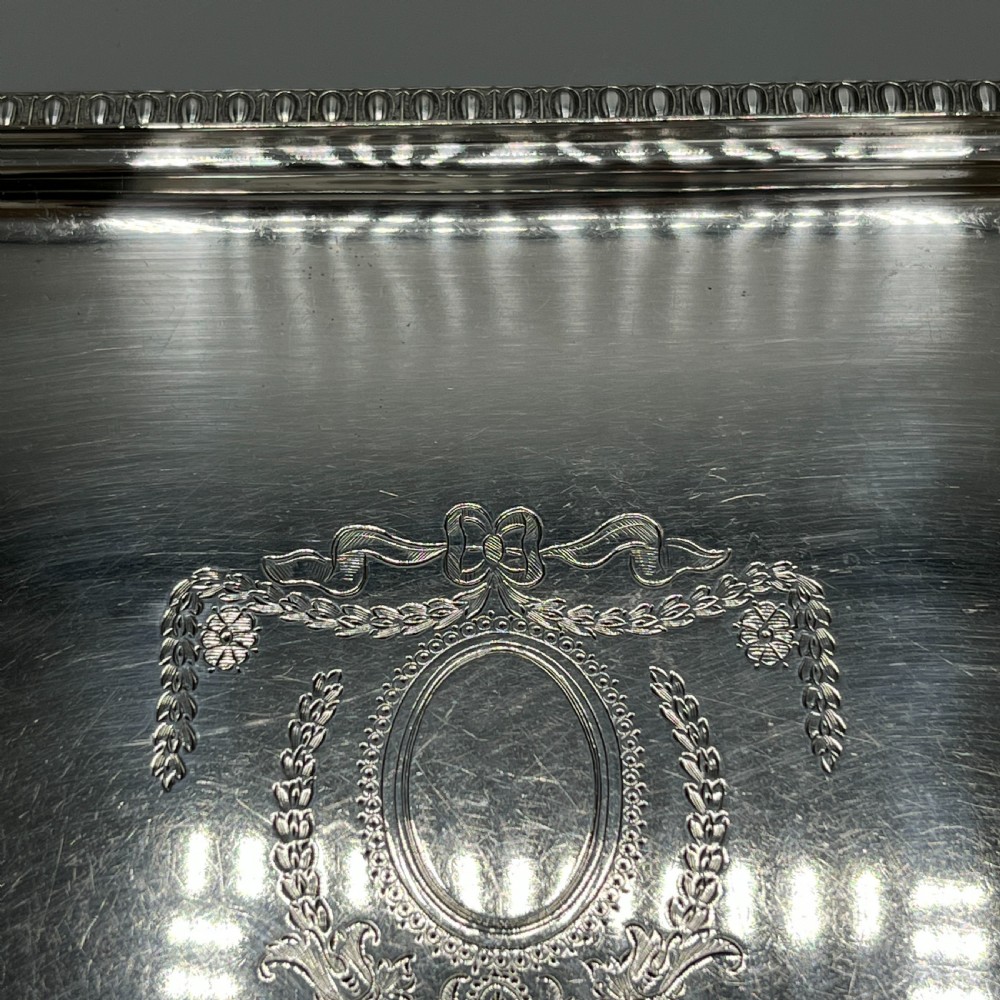 Edwardian Rectangular Salver Tray with Bright Cut Ribbon Decoration View XVI