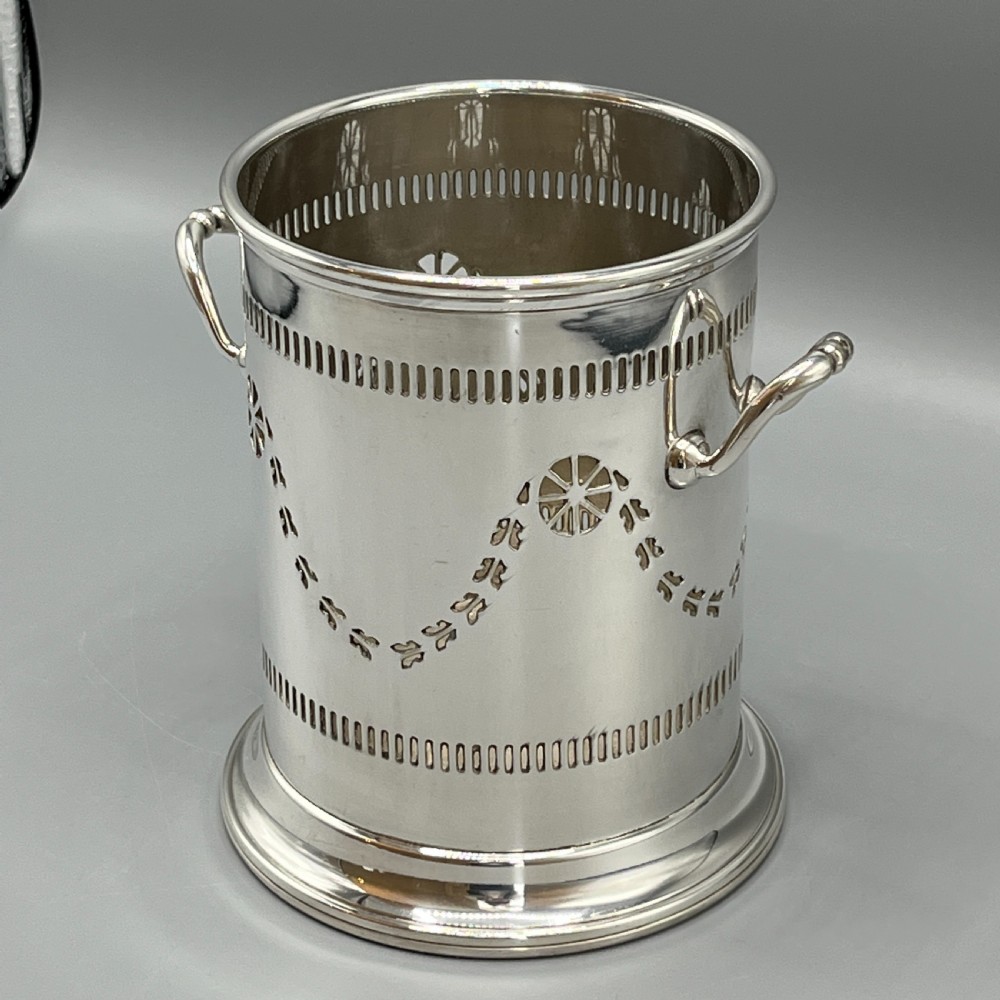 Pierced English Silver Plated Wine Bottle Holder / Syphon Stand View III