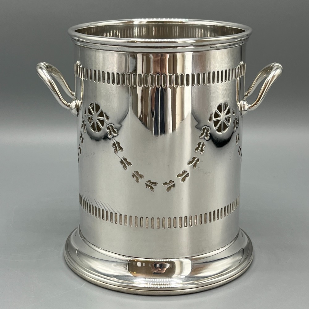 Pierced English Silver Plated Wine Bottle Holder / Syphon Stand View VI