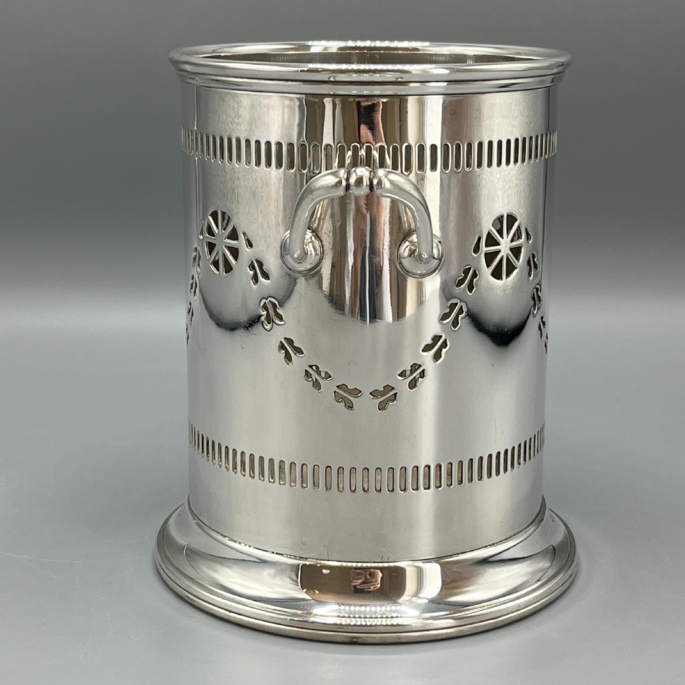 Pierced English Silver Plated Wine Bottle Holder / Syphon Stand View VII