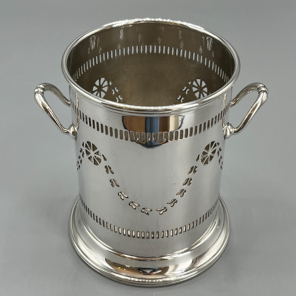 Pierced English Silver Plated Wine Bottle Holder / Syphon Stand View IX