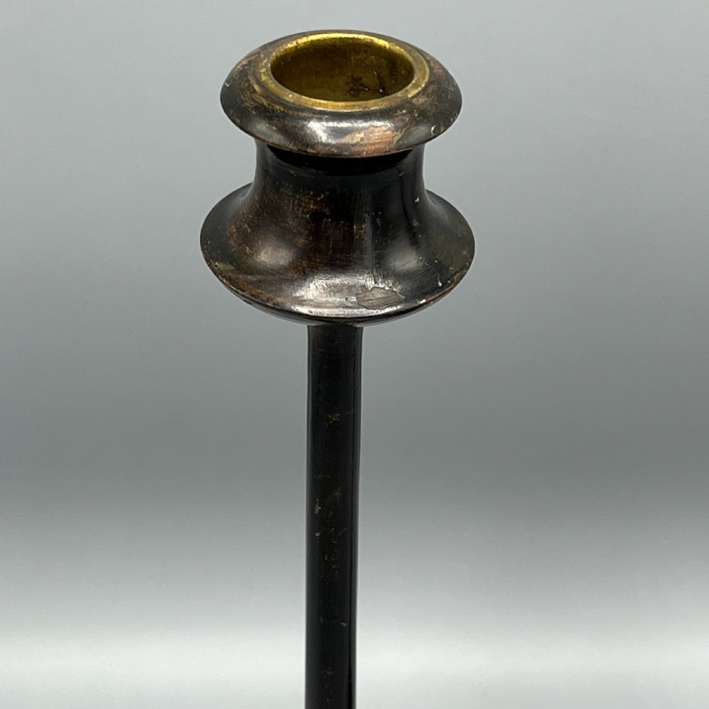Pair Art Nouveau Tall Black Painted Candlesticks View IX