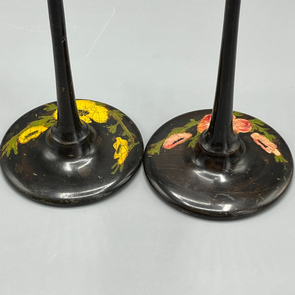 Pair Art Nouveau Tall Black Painted Candlesticks View XIII