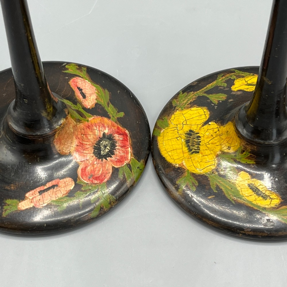 Pair Art Nouveau Tall Black Painted Candlesticks View XIV