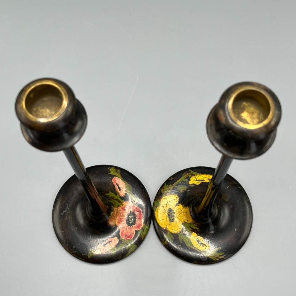 Pair Art Nouveau Tall Black Painted Candlesticks View XV