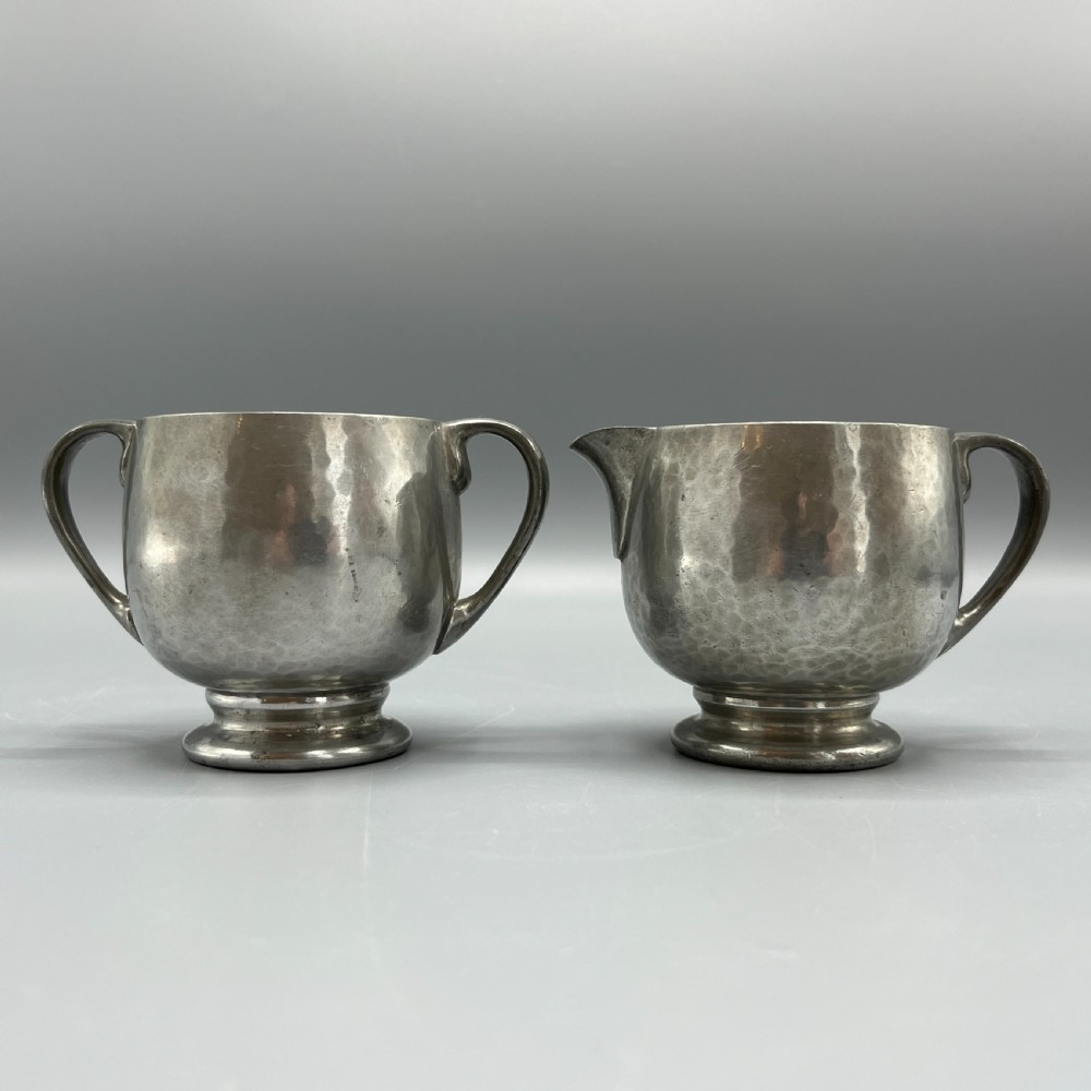 Liberty & Co Tudric Pewter Sugar Bowl & Cream Jug Tea Set View II