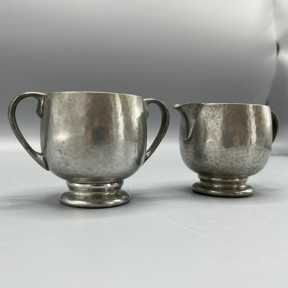Liberty & Co Tudric Pewter Sugar Bowl & Cream Jug Tea Set View III