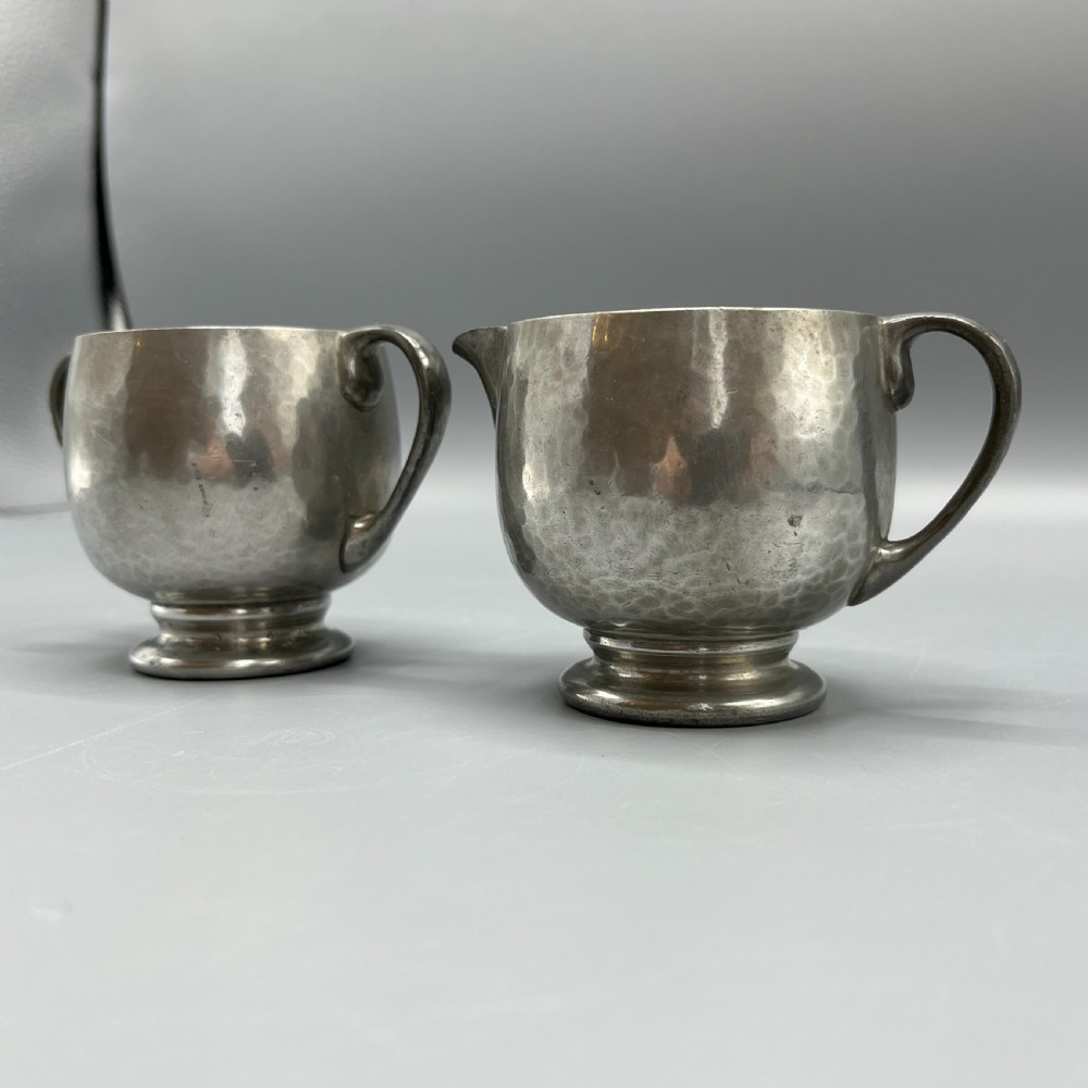 Liberty & Co Tudric Pewter Sugar Bowl & Cream Jug Tea Set View IV