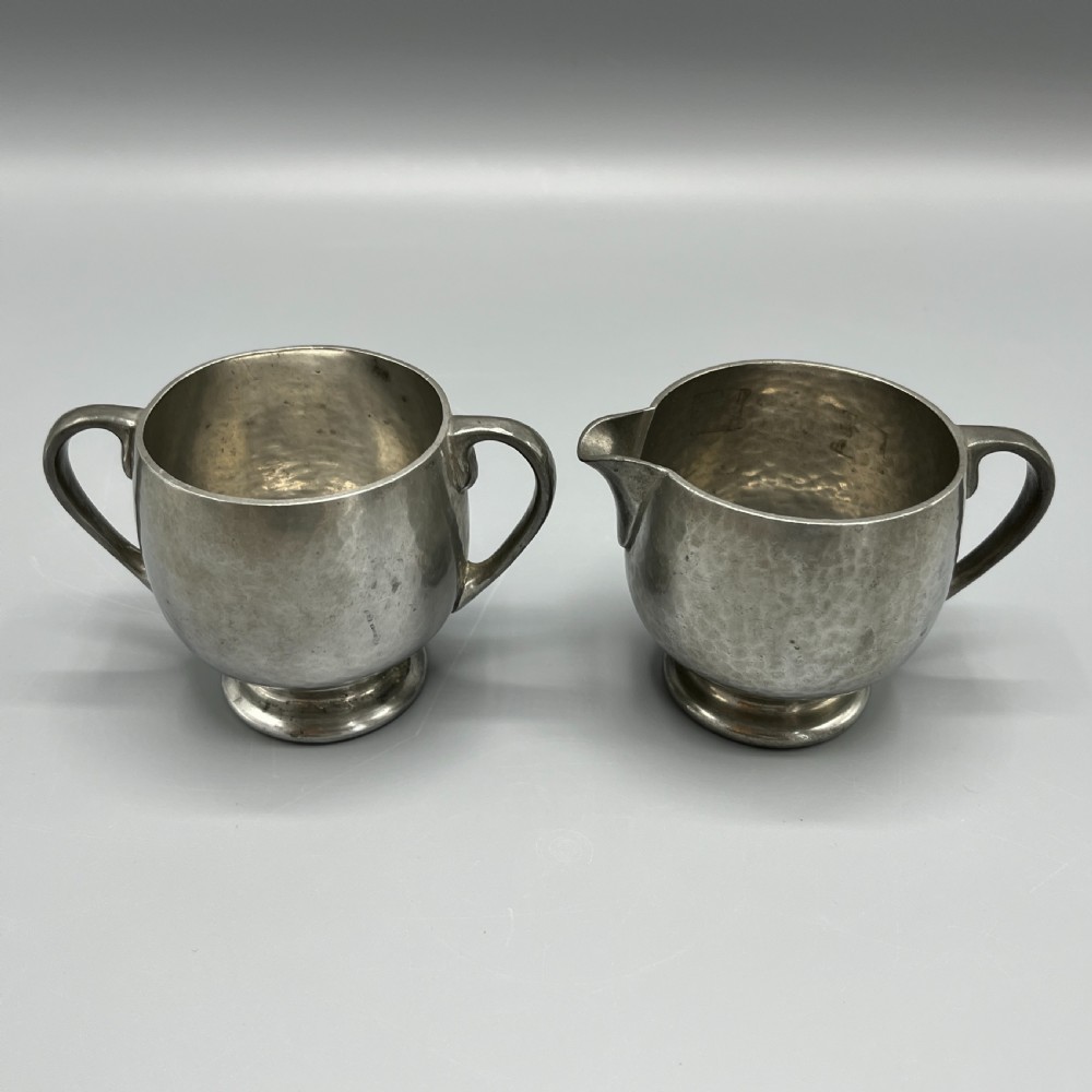 Liberty & Co Tudric Pewter Sugar Bowl & Cream Jug Tea Set View V