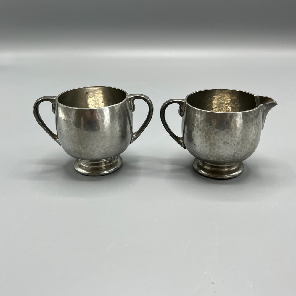 Liberty & Co Tudric Pewter Sugar Bowl & Cream Jug Tea Set View IX
