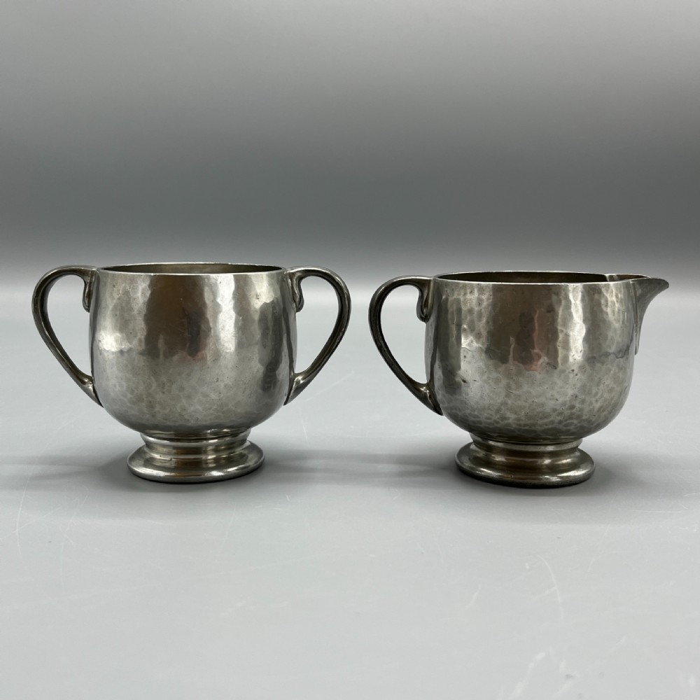 Liberty & Co Tudric Pewter Sugar Bowl & Cream Jug Tea Set View X