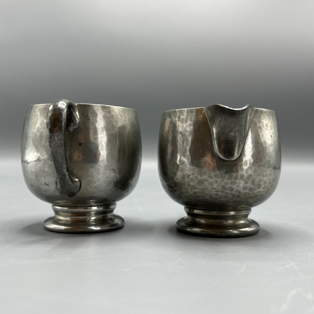 Liberty & Co Tudric Pewter Sugar Bowl & Cream Jug Tea Set View XI