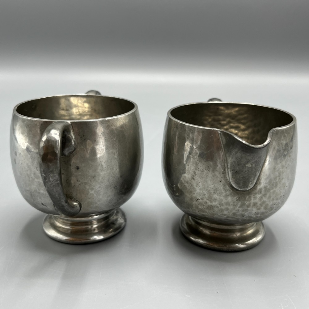 Liberty & Co Tudric Pewter Sugar Bowl & Cream Jug Tea Set View XII