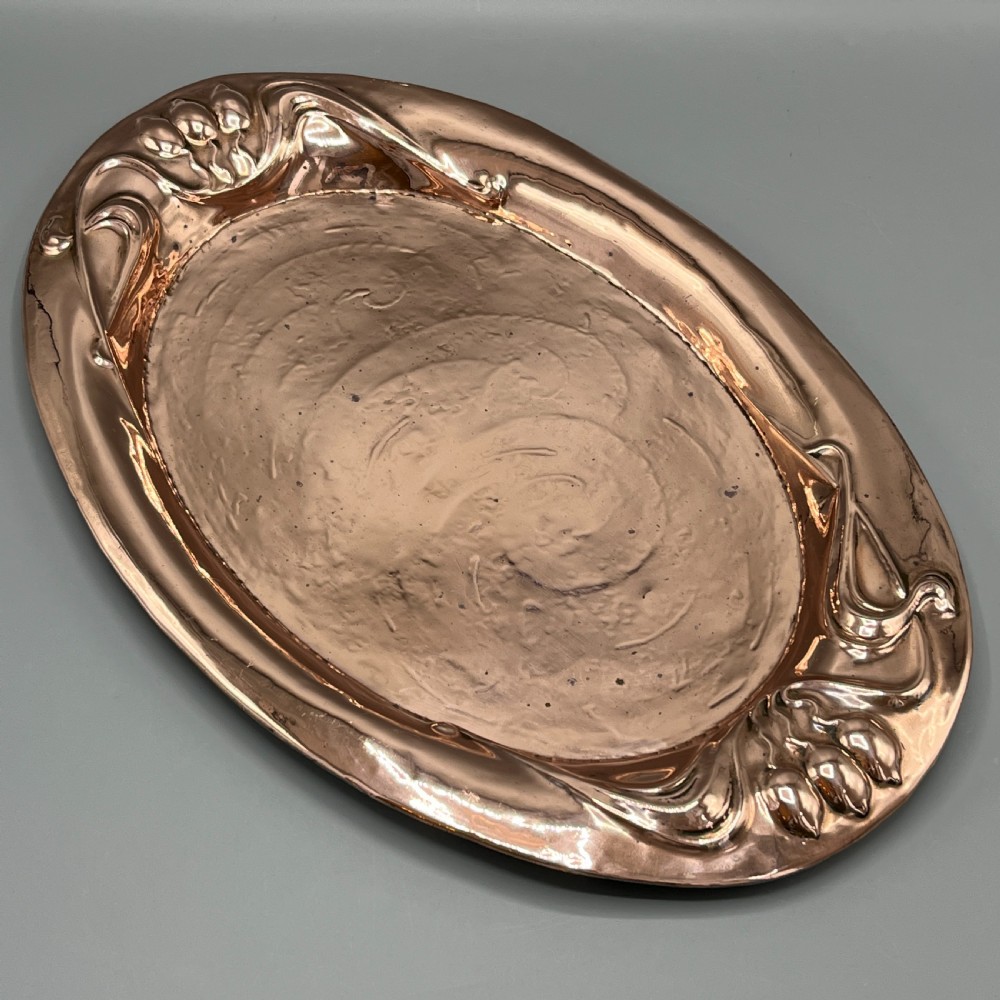 Art Nouveau Embossed Copper Tray