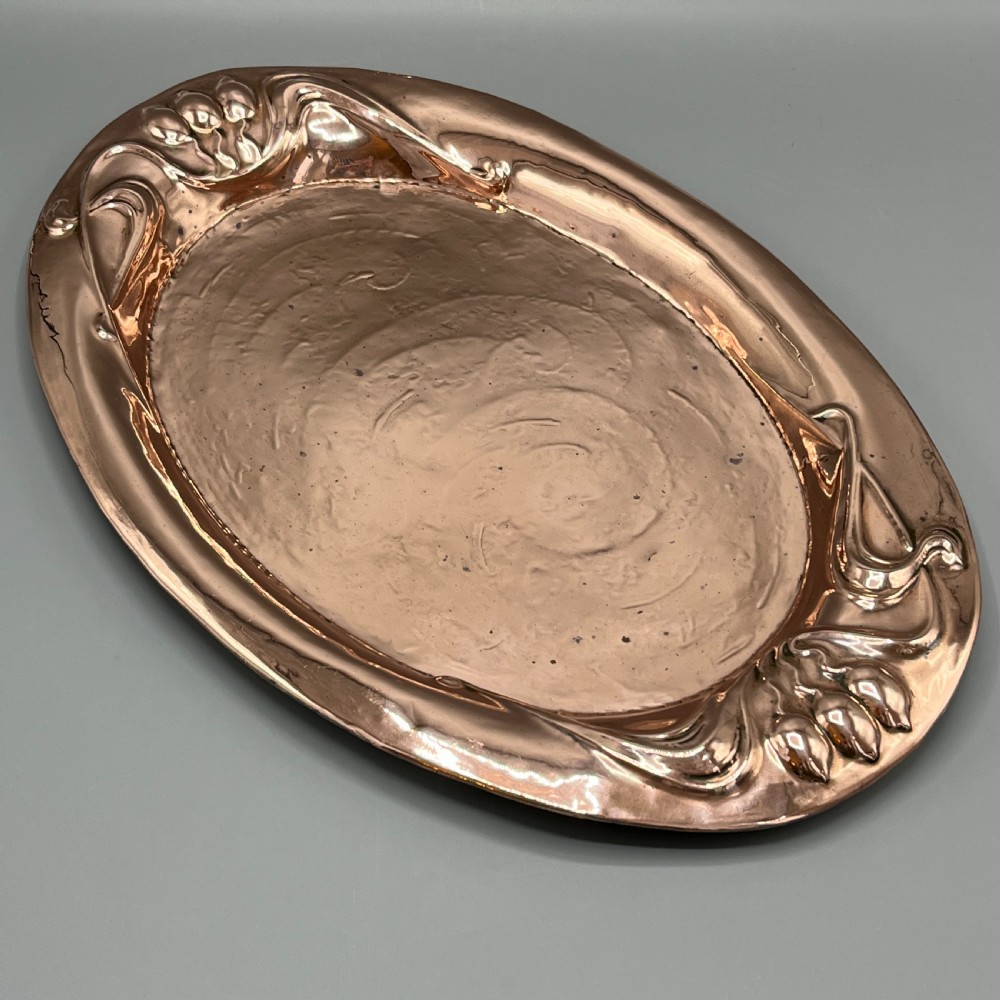 Art Nouveau Embossed Copper Tray View V