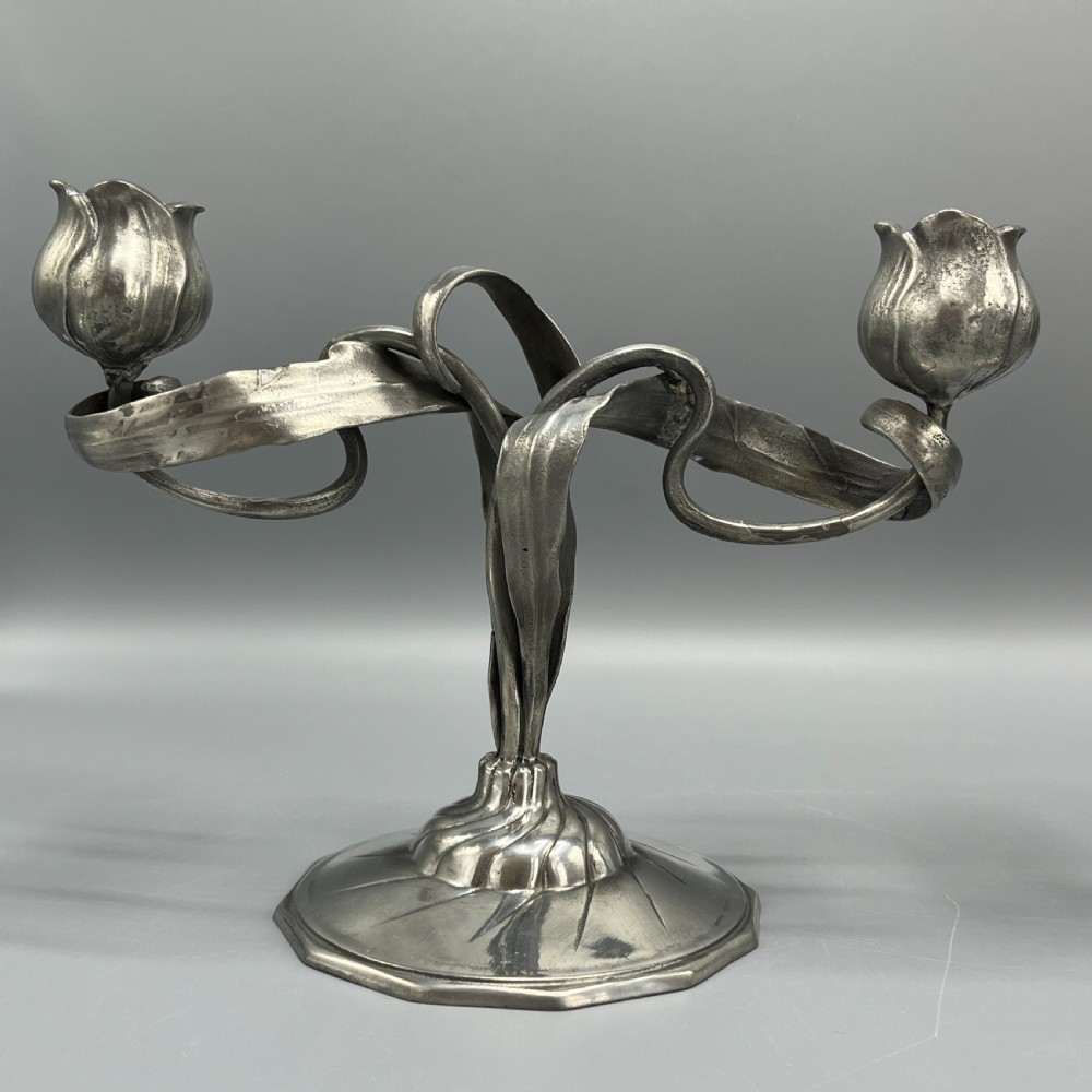 Pair Art Nouveau German Pewter Candelabras By Orivit View V