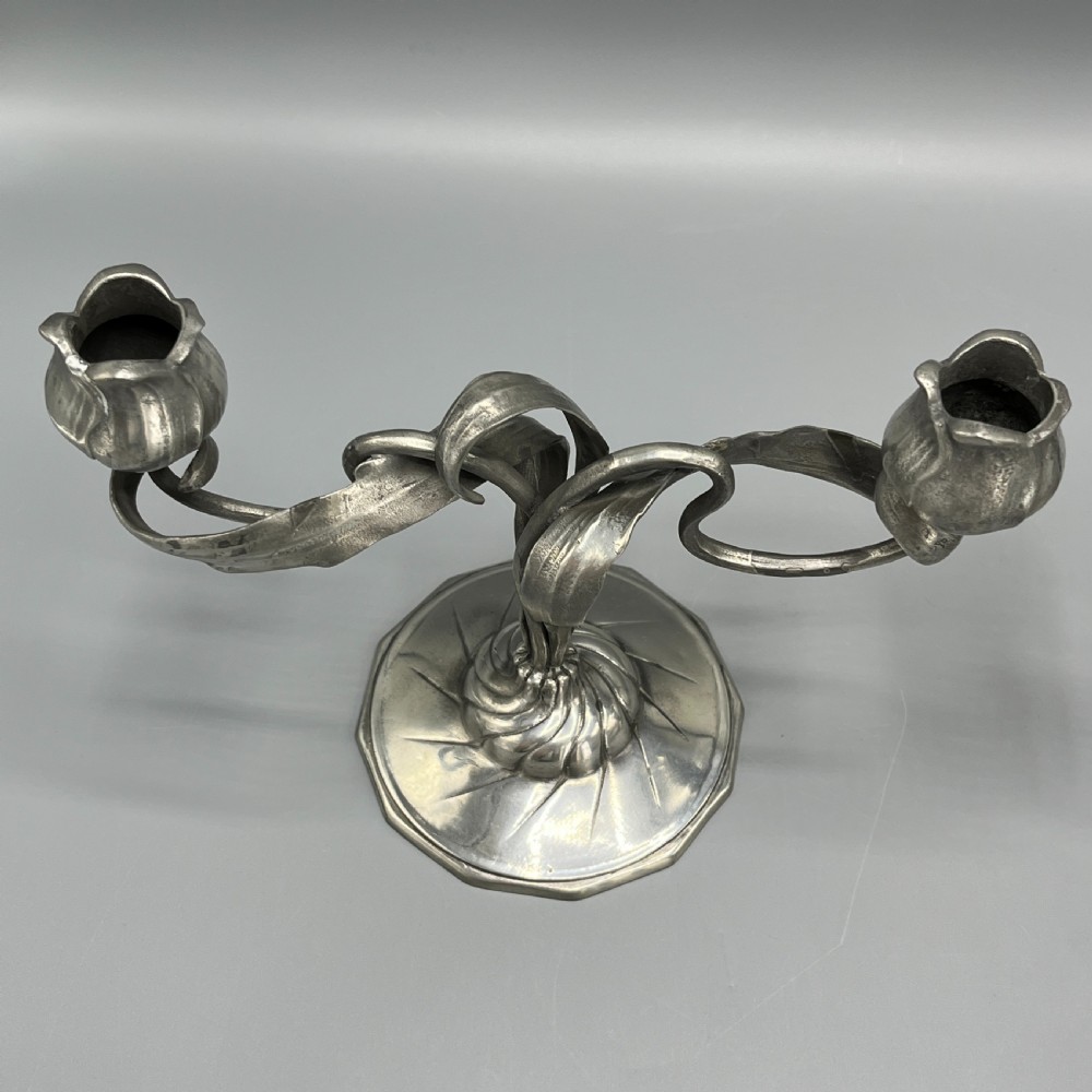 Pair Art Nouveau German Pewter Candelabras By Orivit View VI