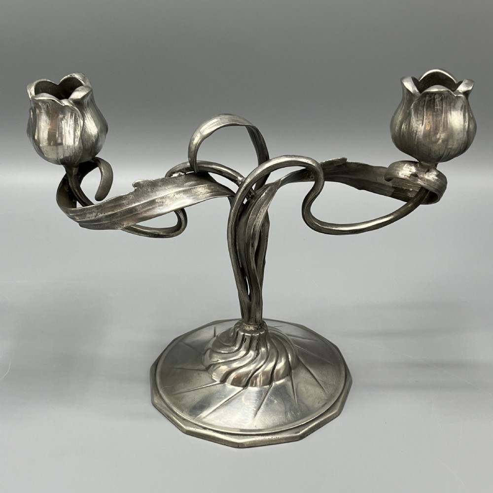 Pair Art Nouveau German Pewter Candelabras By Orivit View VII