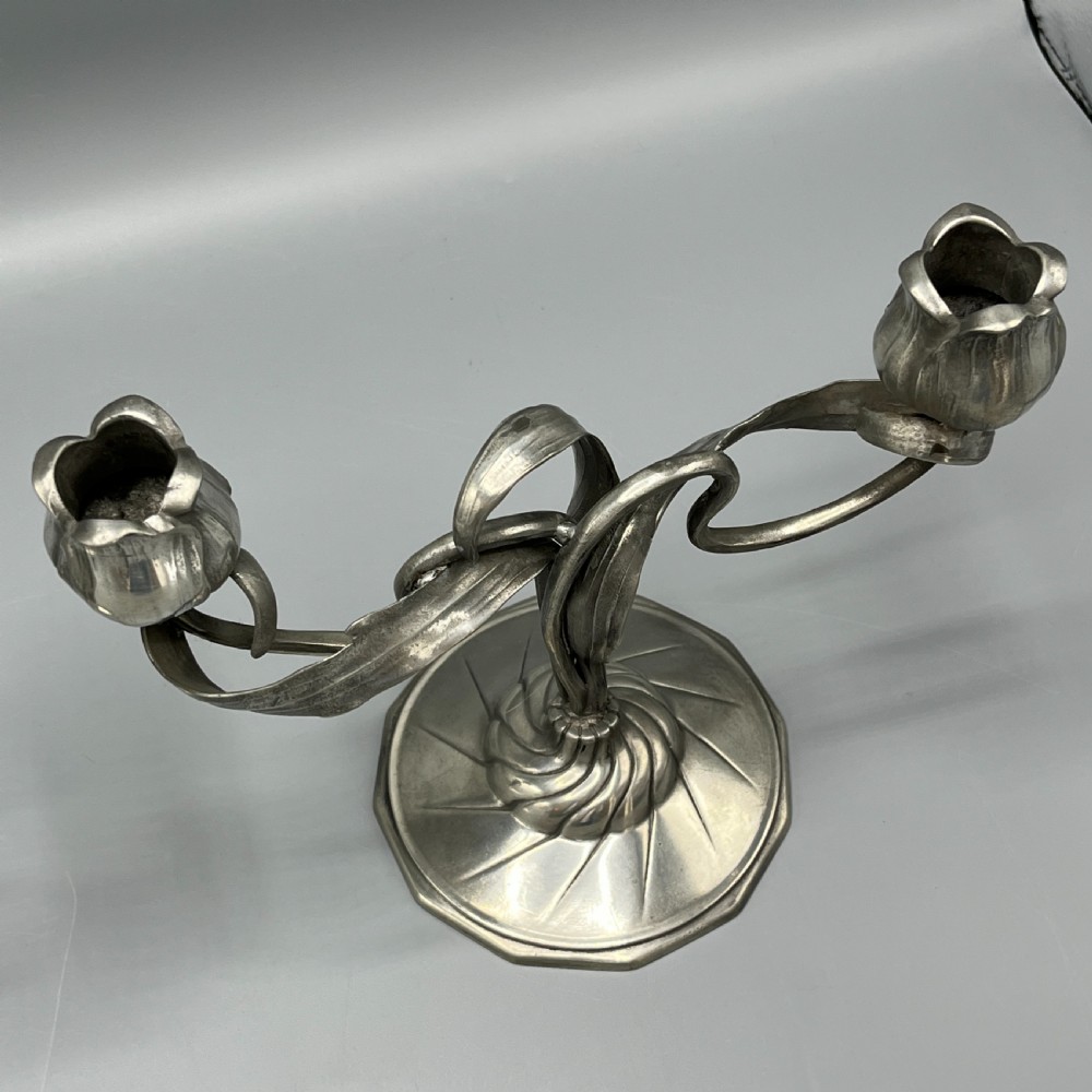 Pair Art Nouveau German Pewter Candelabras By Orivit View VIII
