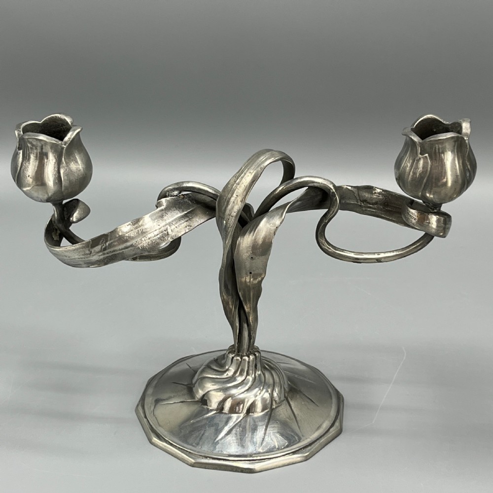 Pair Art Nouveau German Pewter Candelabras By Orivit View XII