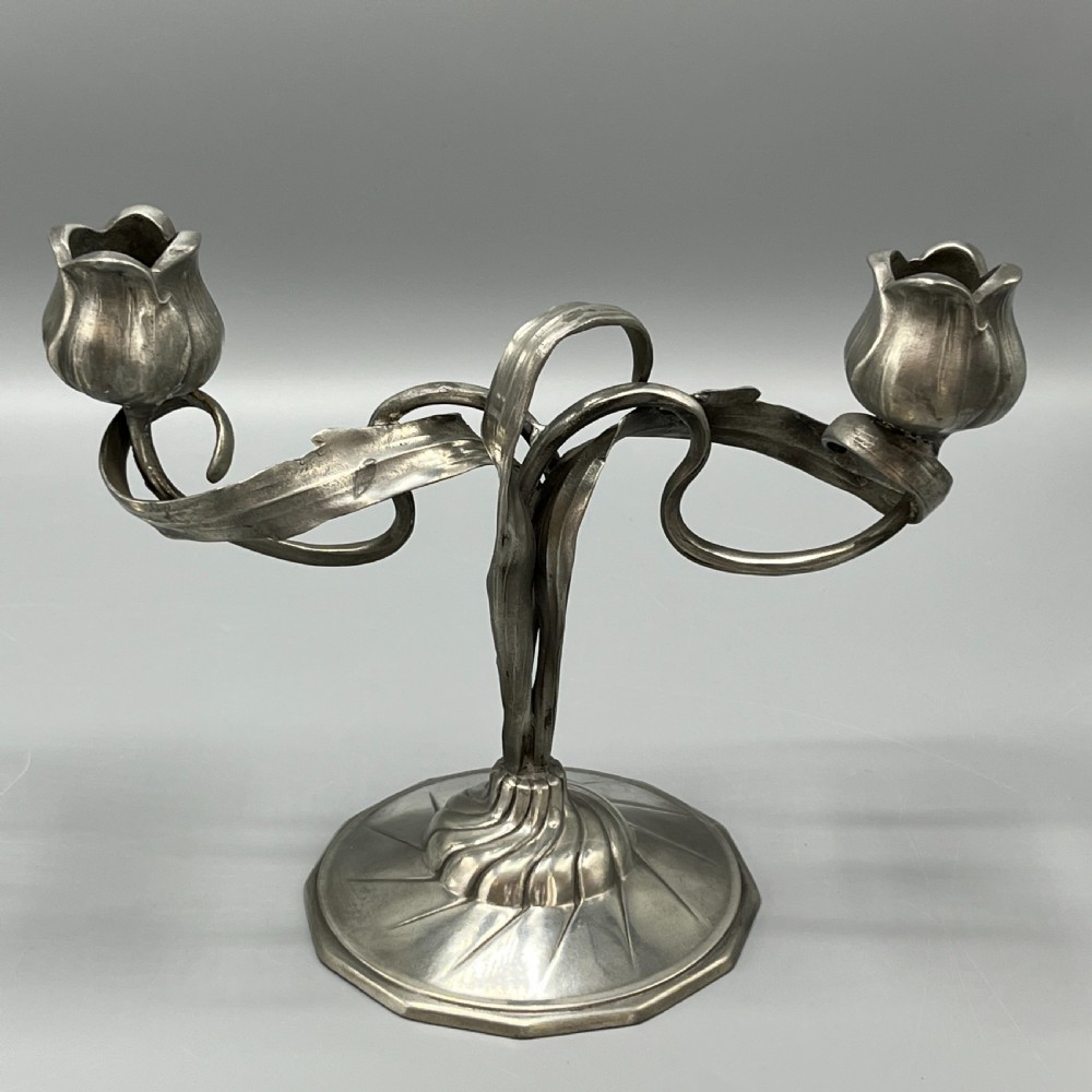Pair Art Nouveau German Pewter Candelabras By Orivit View XIII