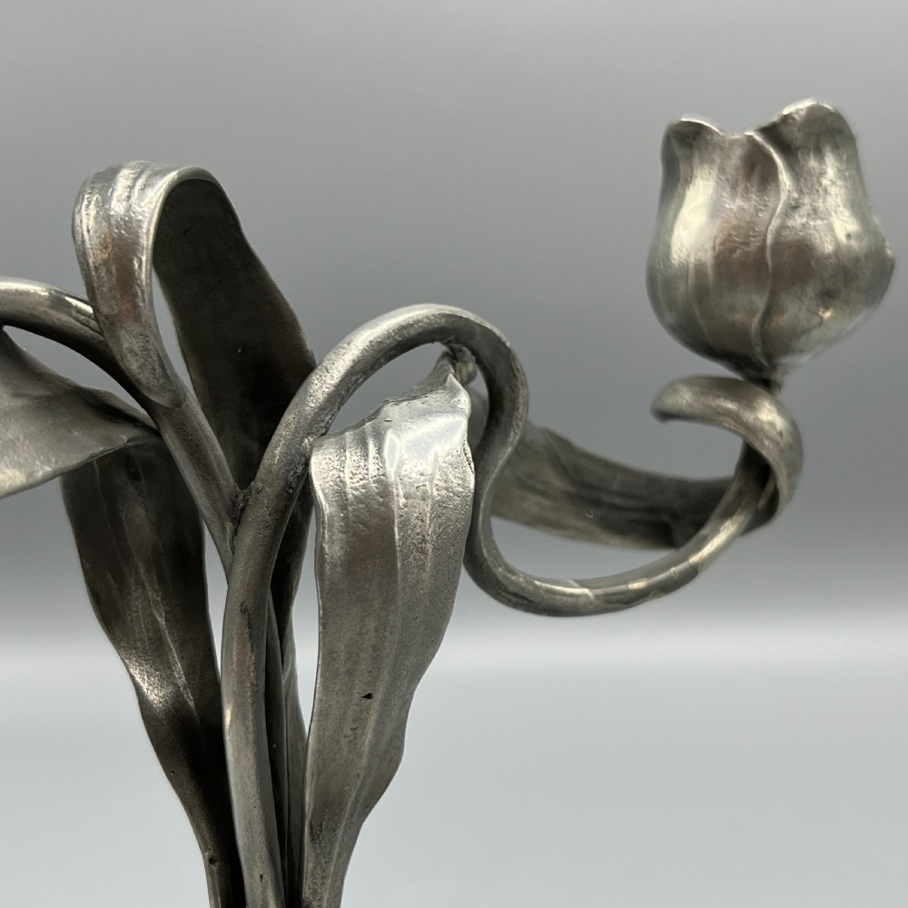 Pair Art Nouveau German Pewter Candelabras By Orivit View XVI
