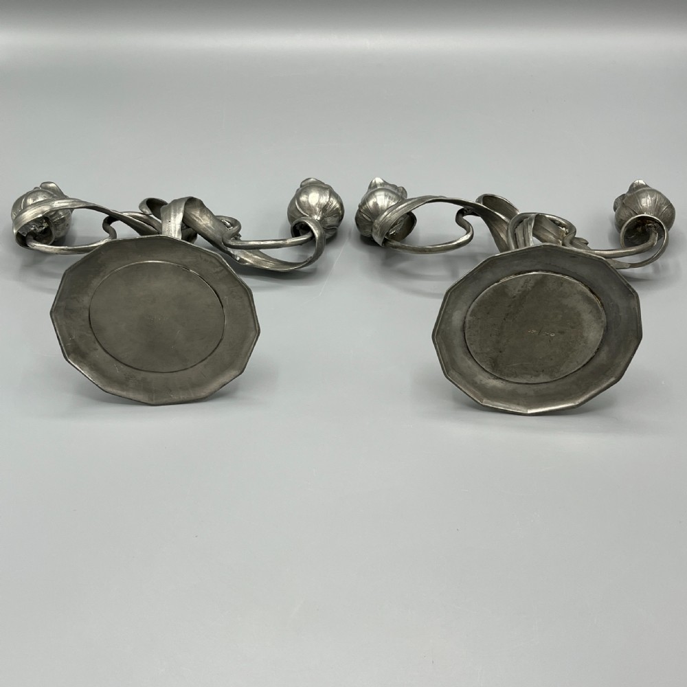 Pair Art Nouveau German Pewter Candelabras By Orivit View XVII
