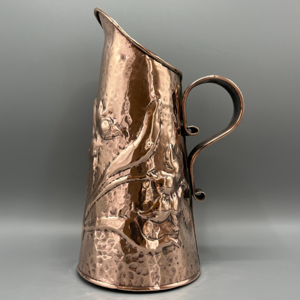 Arts & Crafts Embossed Copper Daffodil Jug View II