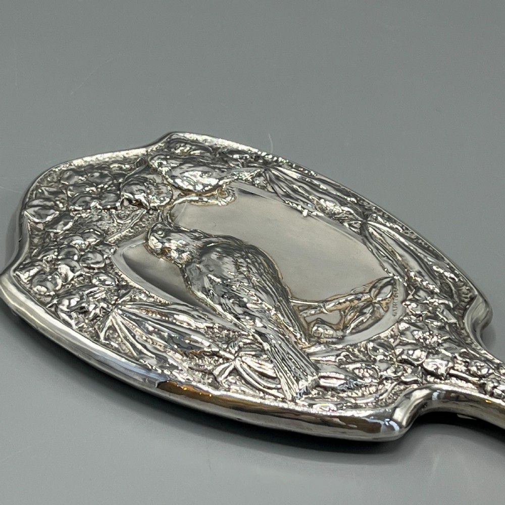 Art Nouveau Sterling Silver Hand Mirror with Embossed Birds View IV
