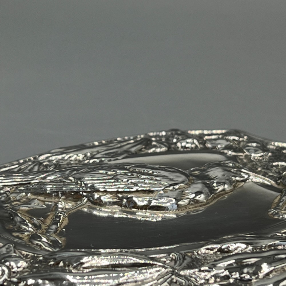 Art Nouveau Sterling Silver Hand Mirror with Embossed Birds View VII