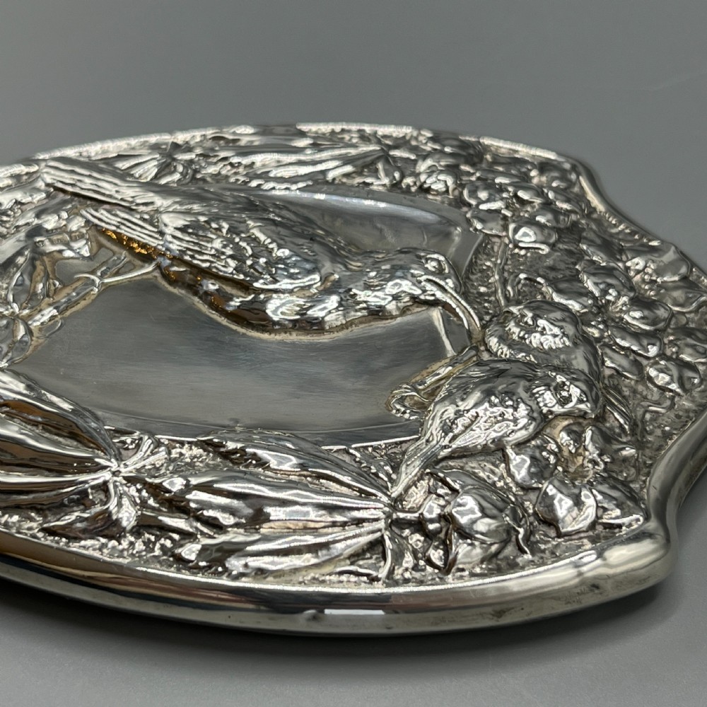 Art Nouveau Sterling Silver Hand Mirror with Embossed Birds View VIII