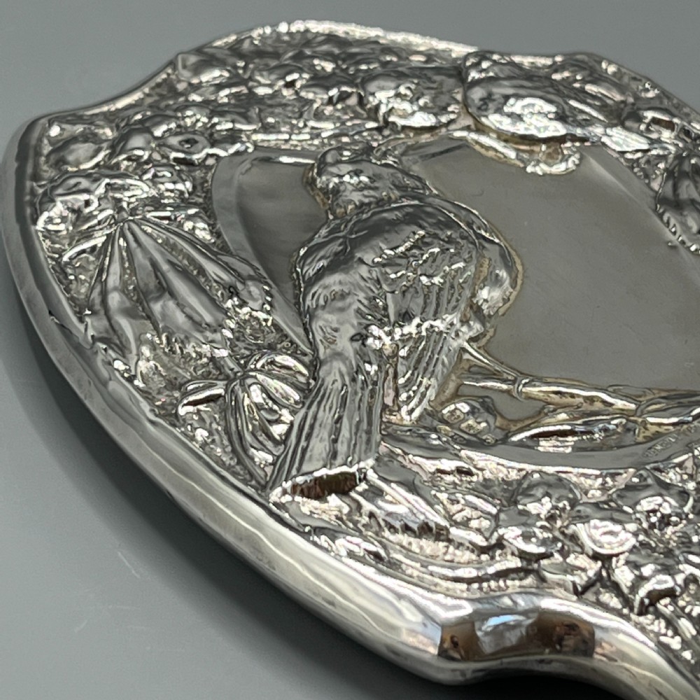 Art Nouveau Sterling Silver Hand Mirror with Embossed Birds View XI
