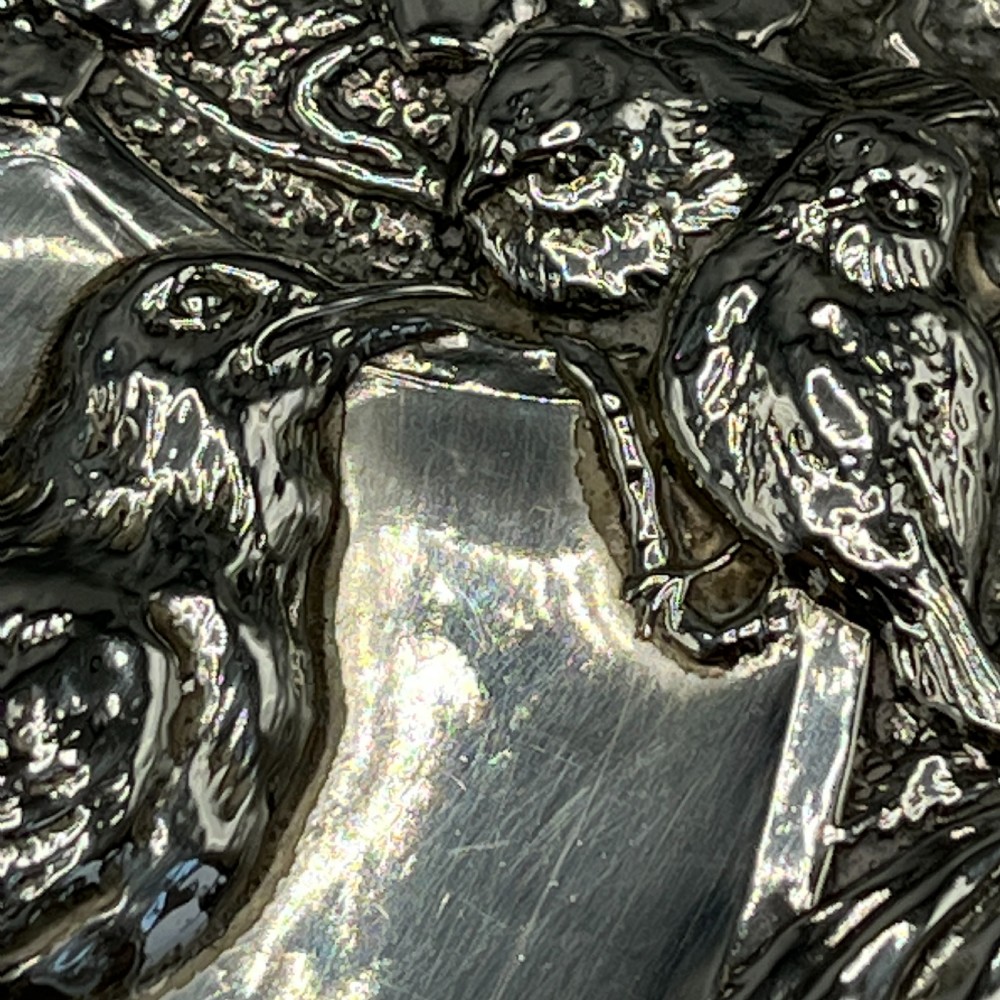 Art Nouveau Sterling Silver Hand Mirror with Embossed Birds View XV