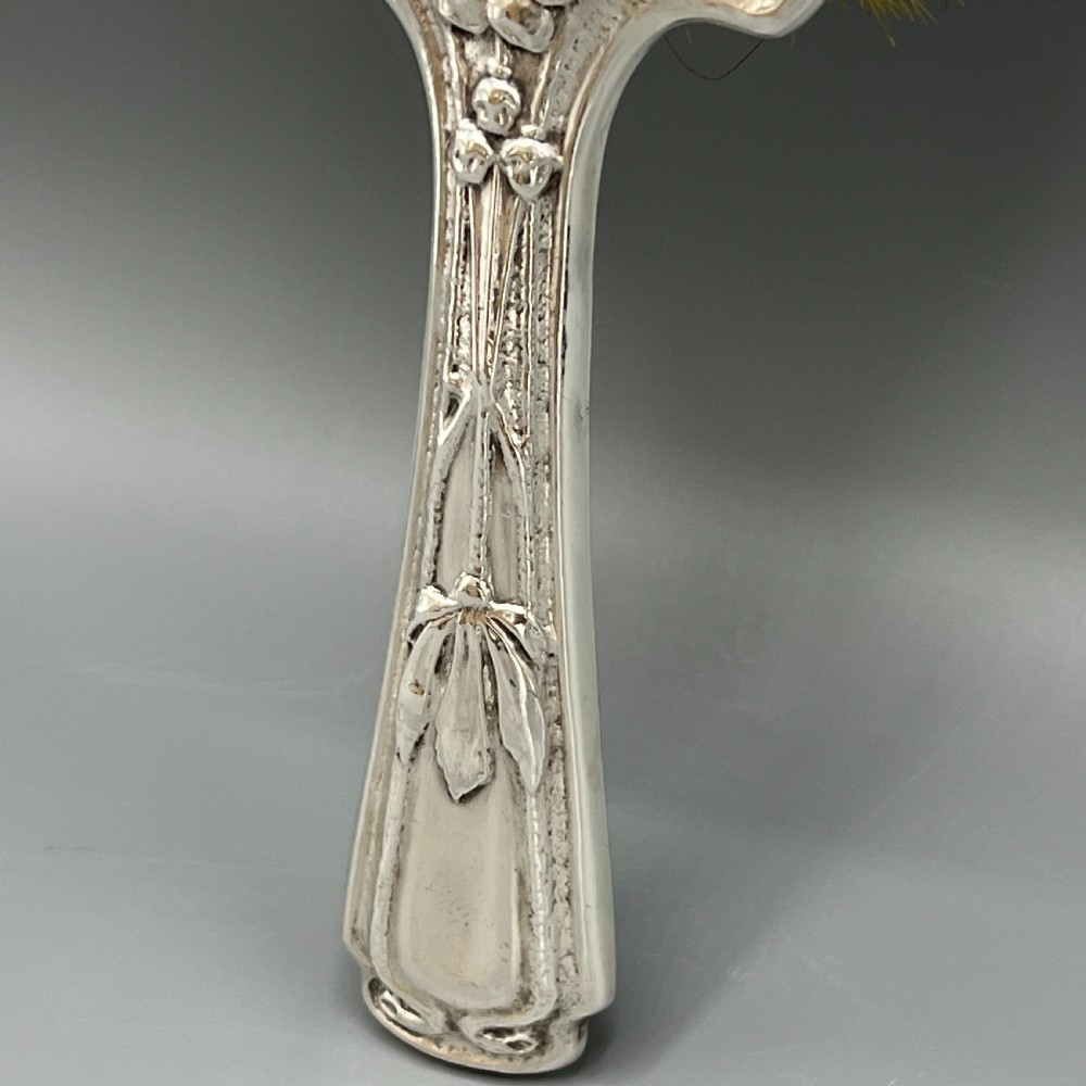 Art Nouveau Sterling Silver Hair Brush with Embossed Bird View XII