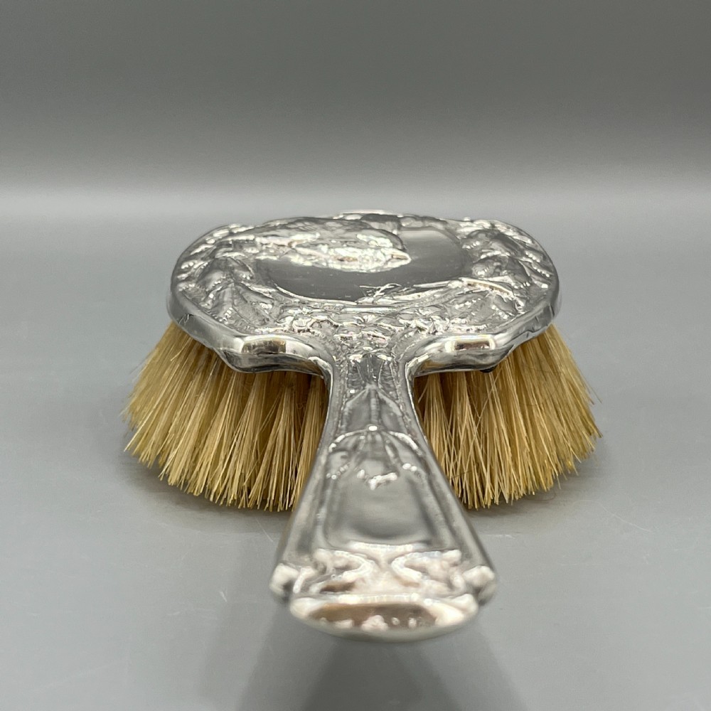 Art Nouveau Sterling Silver Hair Brush with Embossed Bird View XIII
