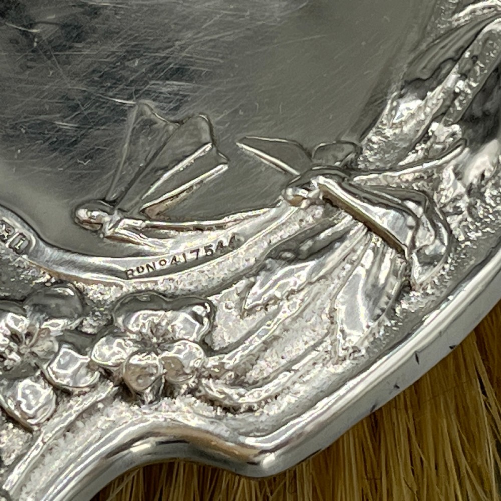 Art Nouveau Sterling Silver Hair Brush with Embossed Bird View XVII
