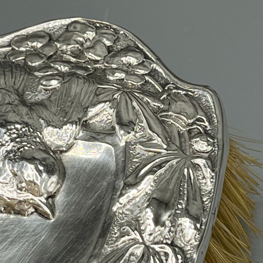 Art Nouveau Sterling Silver Hair Brush with Embossed Bird View XVIII