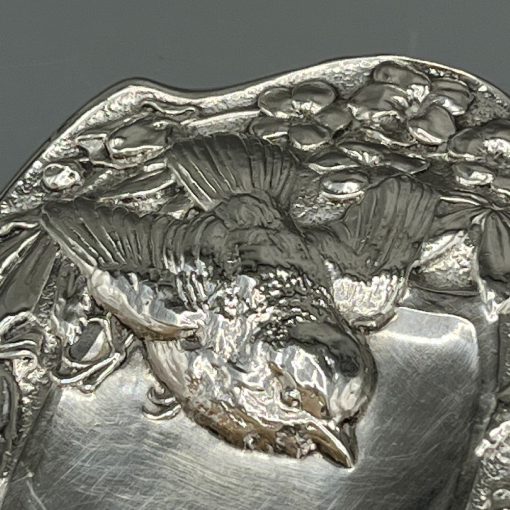 Art Nouveau Sterling Silver Hair Brush with Embossed Bird View XIX